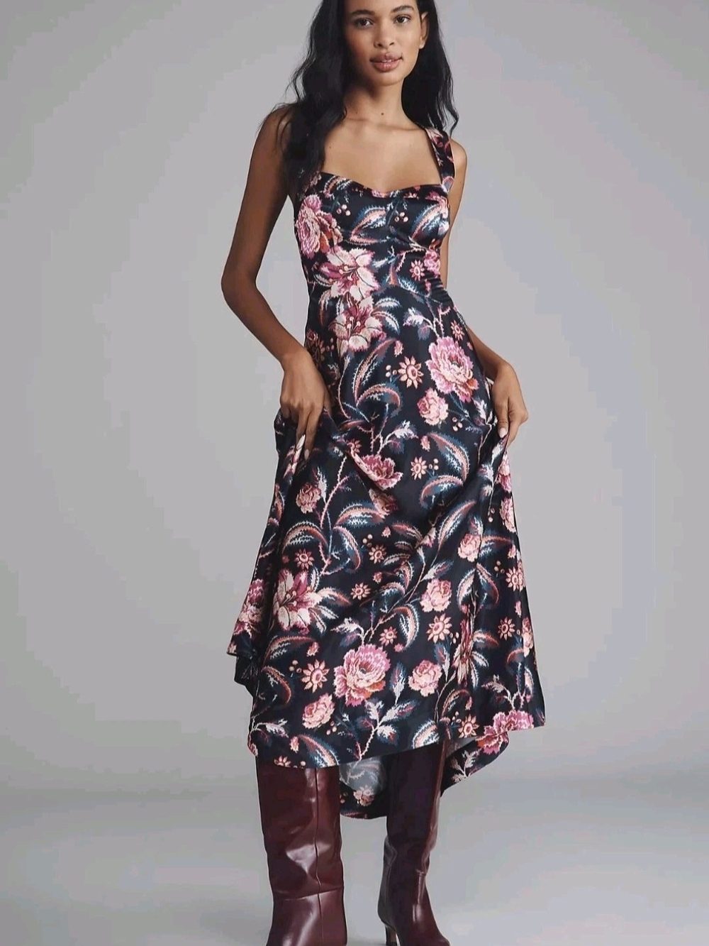 Anthropologie Jocelyn Sleeveless Slip Midi Dress Blackberry Floral Size XS NWT